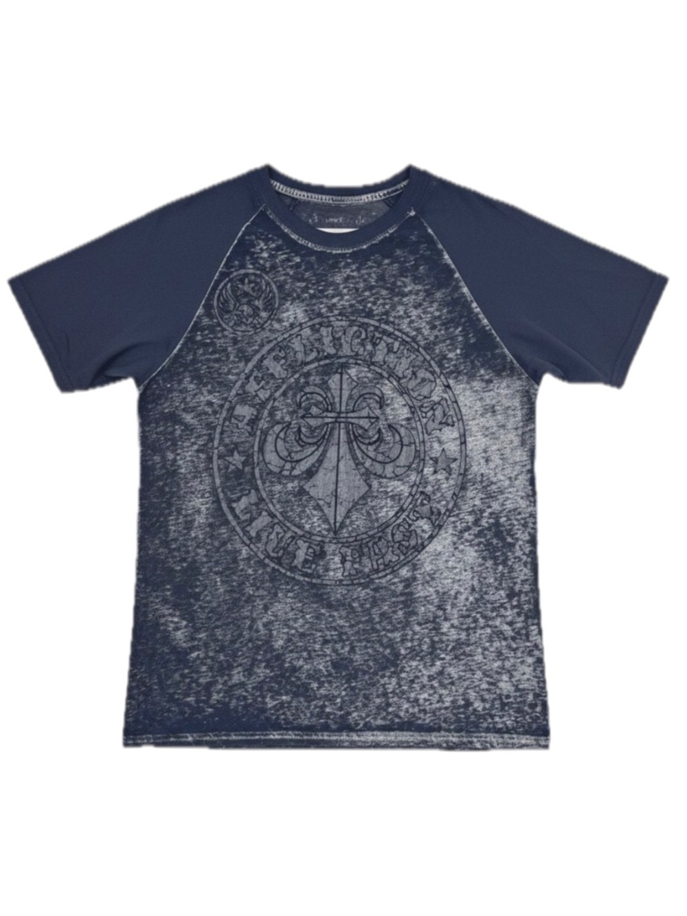 Affliction Shirt Mens Large Burnout Raglan Tee Black Y2K Cross Graphic Live Fast
